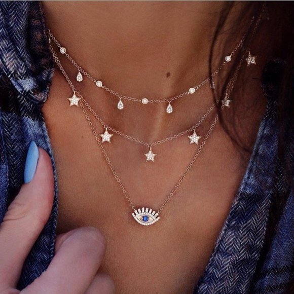 Jewelry - New! Evil Eye Star Rhinestone Choker Gold Necklace